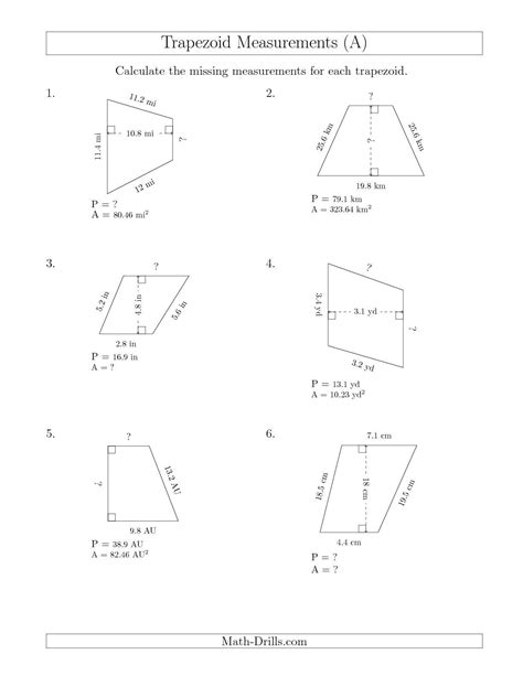 area of trapezoid worksheet kuta